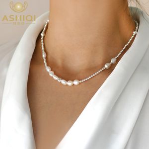 Strengen Strings ASHIQI Natuurlijke 7mm Barokke Parel Choker Ketting 925 Sterling Zilveren Sieraden voor Vrouwen Trend 230727