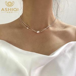 Strands Strings ASHIQI Collar de perlas naturales de agua dulce para mujer Cadena de plata esterlina 925 Regalo de joyería de moda 230422