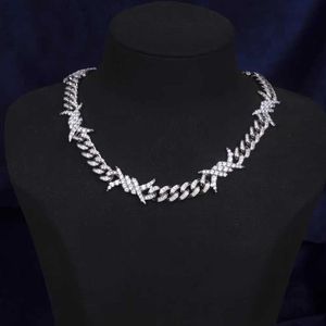 Strands Strings Barbed wire cuban link chain necklace for men micro pave 5A cz iced out bling hip hop men boy jewelry L230806