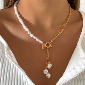 Brins cordes baroques perles simulées long gland pendentif collier pour femmes perlé lien chaîne tendance Lariat bijoux de mariage 230424