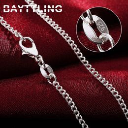 Strands Strings BAYTTLING 925 plata esterlina 1618202224262830 pulgadas 2MM Collar de cadena lateral completo para Mujeres Hombres Joyería de regalo de moda 230426
