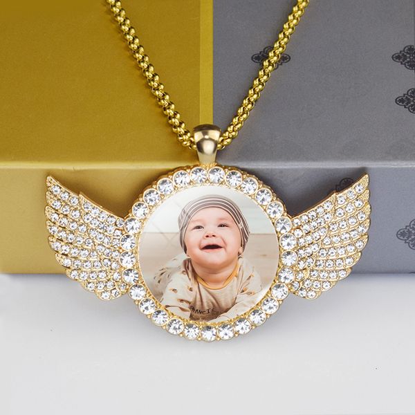 Brins cordes personnalisé bébé P o ailes d'ange pendentif avec longue chaîne s collier personnalisé dôme en verre image bijoux personnalisés 230822