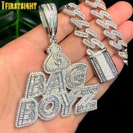 Brins Cordes CZ Lettres Sac Boyz Pendentif Collier Glacé Bling 5A Zircon Cubique Dollar Symbole Argent Charme Mode Hip Hop Hommes Bijoux 230424