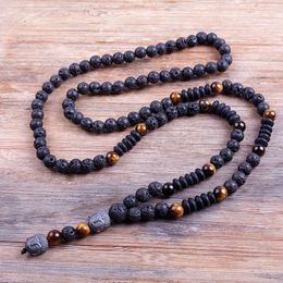 STRANDS STRINGEN Design Zwart 6mm Blava Stones Wood Bead Men's Hematiet Boeddha ketting 221024