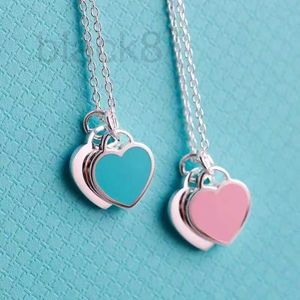 Brins, cordes Designer S925 argent émail boule d'amour bleu coeur collier mode rose polyvalent femmes coeur rouge goutte gel pendentif 5PK6