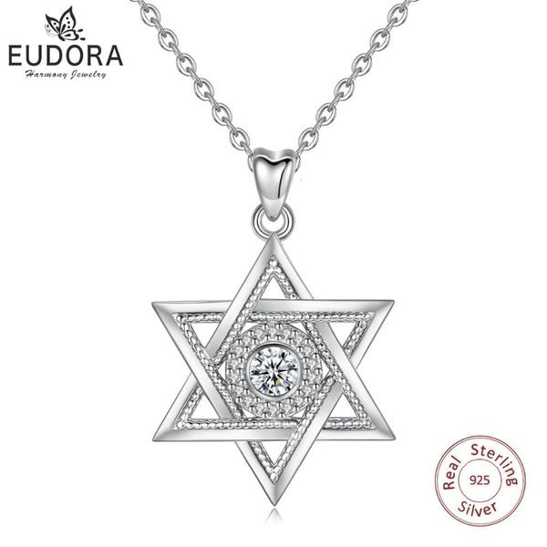 Strands Strings EUDORA 925 Sterling Silver Star of David Cubic Zirconia Pendentif Collier Mode Hexagram CZ Bijoux pour Anniversaire Cadeau D334 230729