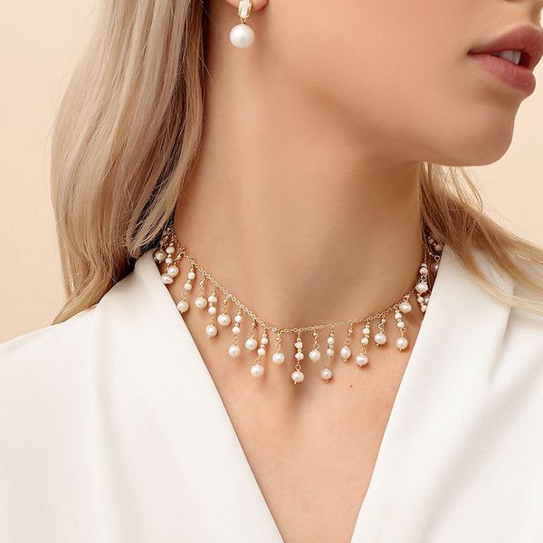 Strands Strings GLSEEVO-collar de perlas pequeñas de agua dulce Natural para mujer, gargantilla de cadena con borlas de compromiso de boda, joyería fina