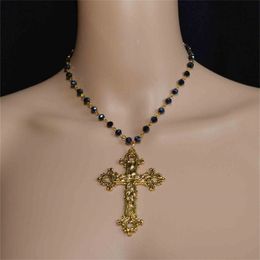 Strengen Strings Gothic Grote Gedetailleerde Cross Black Crystal Choker Ketting Pearl Crucifix rozenkrans Fashion Charm Statement Vrouwen Sieraden Gift 230710