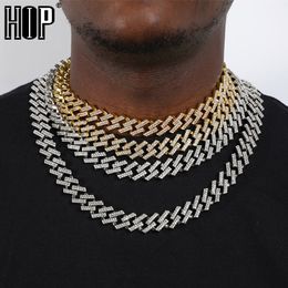 Brins cordes Hip Hop glacé Miami Zircon 15MM Bling cubain plein pavé collier pour hommes couleur argent colliers pour hommes bijoux 221024