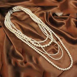 Brins cordes mode coréenne 5 couches longue chaîne De pull collier pour femmes fête perles bijoux Collares De Moda