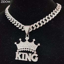 STRANDS STRINGEN MANNEN Women Hip Hop Crown met King Pendant Necklace met 13 mm Cubaanse ketting Hiphop Iced Out Bling Ketters Fashion Charm Jewelry 230426
