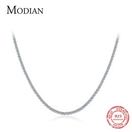 Strands Strings Modian classique luxe complet clair CZ collier solide 925 en argent Sterling étincelant colliers ras du cou pour les femmes déclaration bijoux 230311