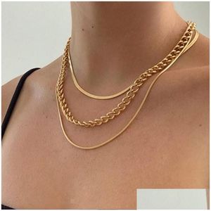 Strengen Strings Nieuwe Vintage Punk Stijl Mti Layer Ketting Kettingen Mode Vergulde Snake Choker Ketting Set Voor Vrouwen Drop Deliv Dhvsz