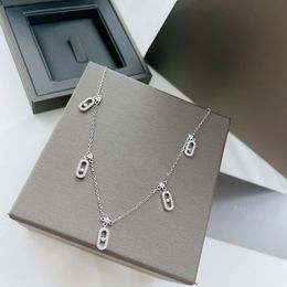 Strengen Strings Originele Luxe Merk 925 Sterling Zilveren Ketting voor Vrouwen met 5 Hanger Sliding Diamonds 230731