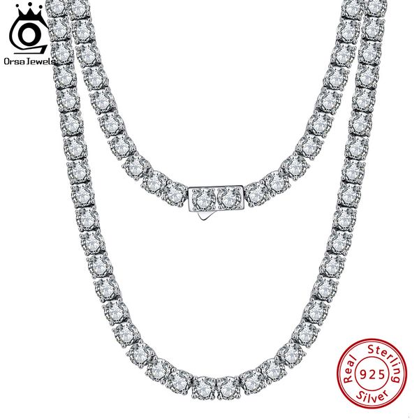 Strands Strings ORSA JEWELS Luxe 925 Sterling Silver 3 4mm Tennis Chaîne Collier pour Femmes Mode Rond Cubic Zirconia Bijoux SC74 230729