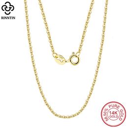 Strengen Strings Rinntin 14K Solid Gold 1 0 1 2mm Diamond Cut Cable Chain Ketting voor Vrouwen AU585 Geel Wit Rose Neck Sieraden GC02 230729