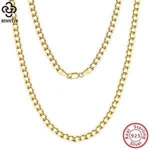 Rinntin – collier en or 18 carats sur argent Sterling 925, taille diamant italien de 3mm et 5mm, chaîne gourmette à maillons cubains pour femmes et hommes, bijoux SC60 230414