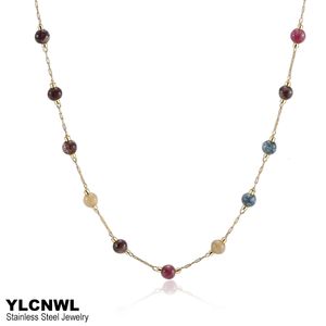 Strengen Snaren Roestvrij Staal Natuursteen Kralenkettingen Voor Vrouwen Statement Vergulde Choker Ketting Trend Sieraden 1630 Inch 230325