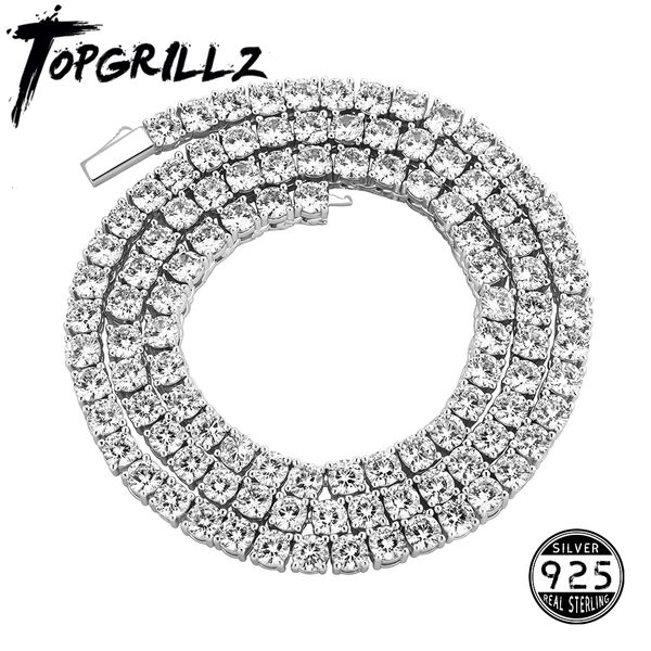 Strands Strings TOPGRILLZ 925 Sterling Silver 36mm Chaîne De Tennis Avec Fermoir À Ressort Glacé CZ Collier Hip Hop Bijoux Pour Hommes Femmes 230801