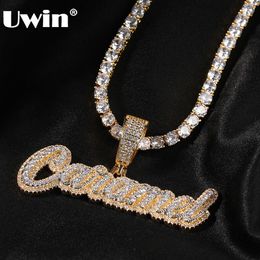 Strands Strings UWIN personnalisé 2 couches nom pendentif collier glacé rond CZ pierres noms cursifs personnalisé mode Hip Hop bijoux pour cadeau 230822