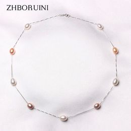 Strands Strings ZHBORUINI Collar de perlas finas 925 Joyería de perlas de plata esterlina Gargantilla de perlas de agua dulce natural Colgantes Joyería para mujeres Regalo 230311