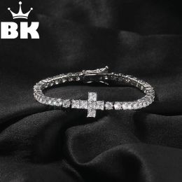 Bracelet Bling The Bling King 4 mm Cross Tennis Chain pour hommes Iced Out Round Cut CZ Link Baguette Cross Cross Luxury Hip Hop Bijoux