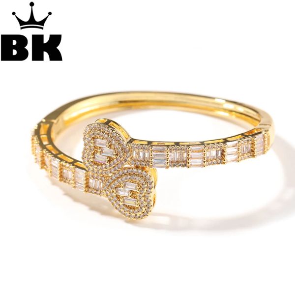 Brins le bracelet Bling King New Double Heart Cuff pour femmes Baguette cubic zirconia pave réglage de bracelet réglable