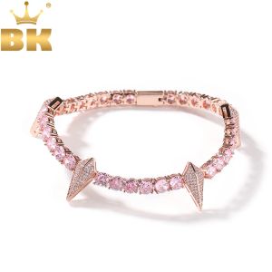 Strons le bracelet de chaîne de tennis Bling King Spike Rivet Bracelet glacé de zircone cubique Black Panther Bracelet Hiphop Punk Jewelry