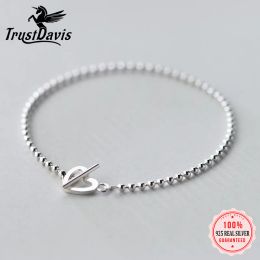 Strands TrustA 100% 925 Solid Real Sterling Silver Fashion Beads Heart Star Bracelet 16cm para adolescentes Girls Lady Gift Women Jewelry DS1014