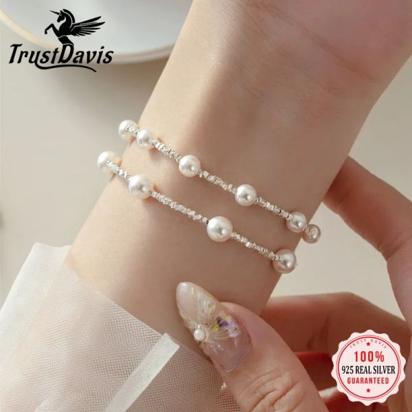 Brins Trustdavis Girls 925 STERLING Silver Fine Bracelet Solid Silver Chain Beads Women Party Fine Bijoux Cadeau DS4294