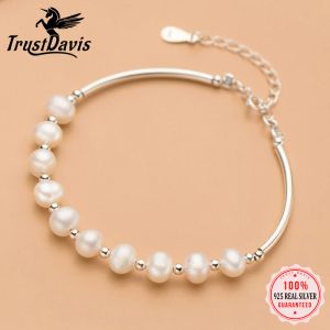 STRANDS TRUSTDAVIS LUXE 925 Sterling Silver Fashion Sweet Freshwater Pearl kralen Bend Bracelet For Women Wedding Fine Jewelry DS662