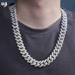 Brins ulj 14 mm Prong Miami Cuban Link Chain Ice Out Collier Silver Shining Rimestone Womens Hip Hop Bijoux 240424