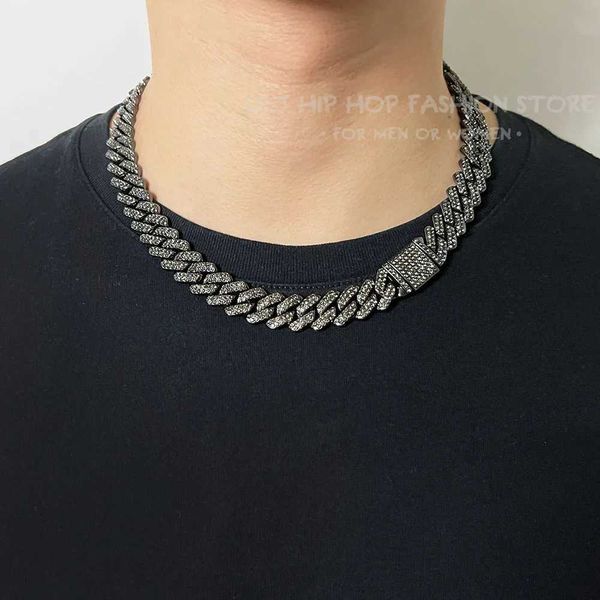 Brins Ulj Hip Hop Mens 14 Prong Cuban Chain Sparkling Ice Out 2 rangées Stalle en strass Miami Black Blanc Billier 240424