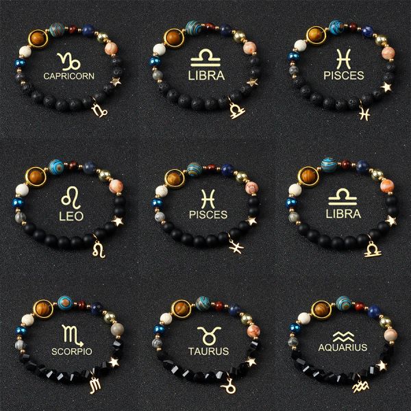 STRANDS Universe Galaxy Cancer Leo Bracelets Femmes Huit planètes Sagittaire Virgo Balance Bracelet Solar System 12 Constellation Jewelry