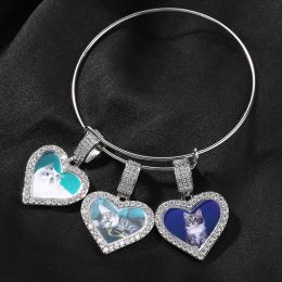 Brins uwin bricolage coeur photo pendante bracelet coiffe pour les femmes ice ice out bracelet en acier inoxydable mémorable bijoux de mode pour les amateurs
