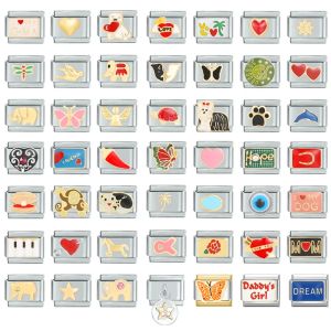 Brins vintage love coeur papillon dog carré perles de charme de charme italien liens de 9 mm bracelet en acier inoxydable bijoux diy fabrication en gros