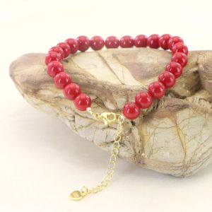 Brins Bracelet de corail rouge vintage Bijoux lisse 410 mm en pierre de pierre Bracelet bracelet pour les femmes Le yoga peut être utilisé comme clés