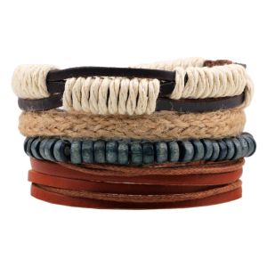 STRANDS VINTAGE HOUTKRIJKEN BRANDS BRACELPE Mode Handgebroken meerlagige lager lederen veren Stenen armband en mode herenarmband cadeau