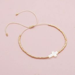 Brins Vlen Christian Fashion Cross Bracelet Jewelry Dainty Miyuki Seed Beads Bracelet pour femmes Gold Color Pulseras Mujer