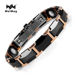 Brins Welmag Bracelets magnétiques complets pour hommes Énergie santé mode Noir céramique Bangles de bracelet unisexe bijoux de luxe