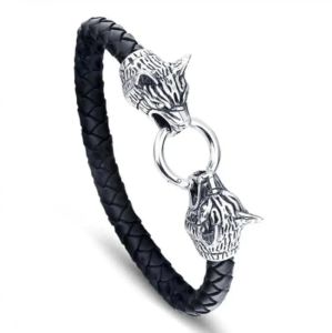Bracelet en cuir à tête de loup des brins pour hommes Street Cool Fashion Jewelry Man Bracelet Gift