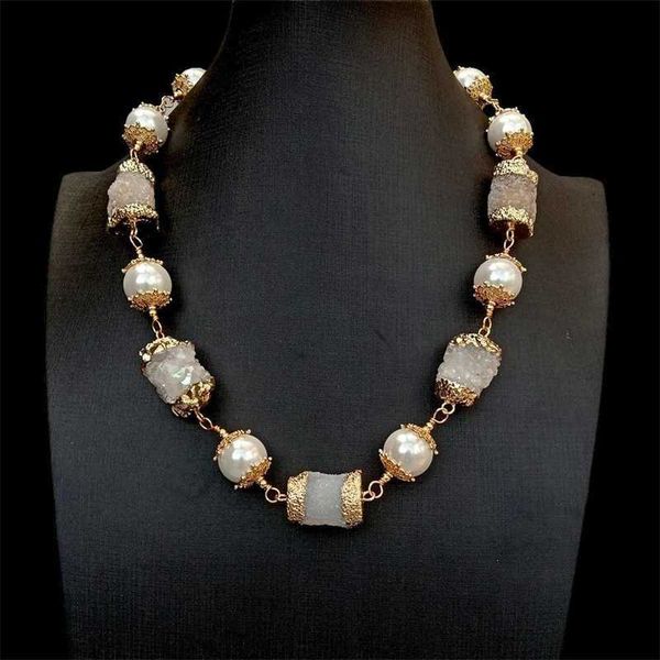 Strands Yying Naturel Blanc Quartz Druzy Pierre Coquillage Perle Collier 20 