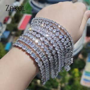 Brins Zakol Korean Style Rectangle Color Zirconia Bracelets en cristal avec chaîne d'extenseurs pour les femmes de luxe de luxe Bijoux BP2279