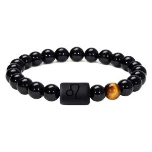 Brins Bracelet zodiaque pour hommes 8 mm noirs noirs onyx tigrer la pierre de pierre d'étoile Constellation amitié prière de bénédiction