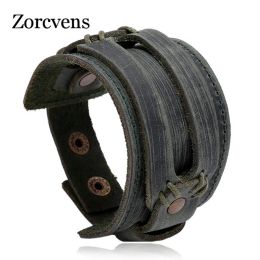 STRANDS ZORCVENS NIEUWE FASOM MANNEN brede echte lederen armband Brown brede manchet armbanden Boerbakken vintage punk polsband heren sieraden