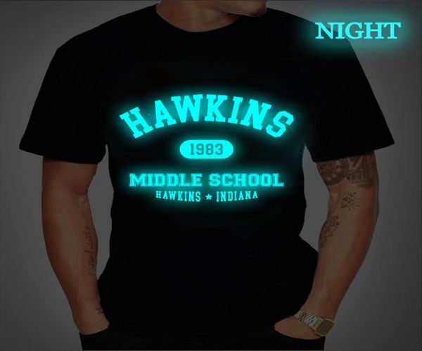 Stranger Things 1983 Camiseta extragrande con estampado para hombre y mujer, camisetas luminosas escolares de Hawkins Middle 1983, camisetas brillantes de Hip Hop 2206115018041
