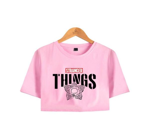 Stranger Things 3 Crop Top camiseta al revés Eleven camiseta rosa recortada Tops Harajuku camiseta de manga corta ropa de mujer 5023119