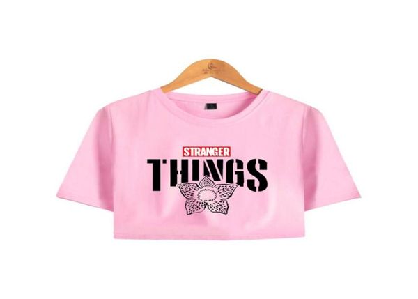 Stranger Things 3 Crop Top camiseta al revés Eleven camiseta rosa recortada Tops Harajuku manga corta Camiseta mujer ropa 2668192