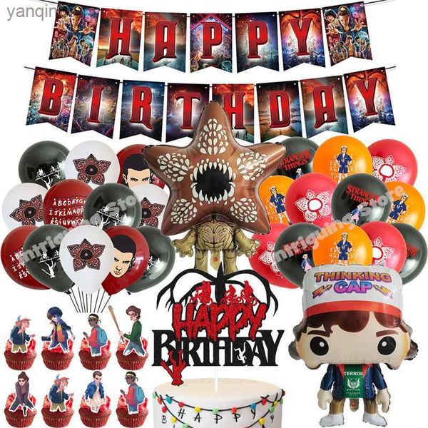 Stranger Things Balloon Sets Eleven Things ST Banner Cake Topper Decoración de fiesta de cumpleaños Baby Shower Boy Girl Party Supplies L230626