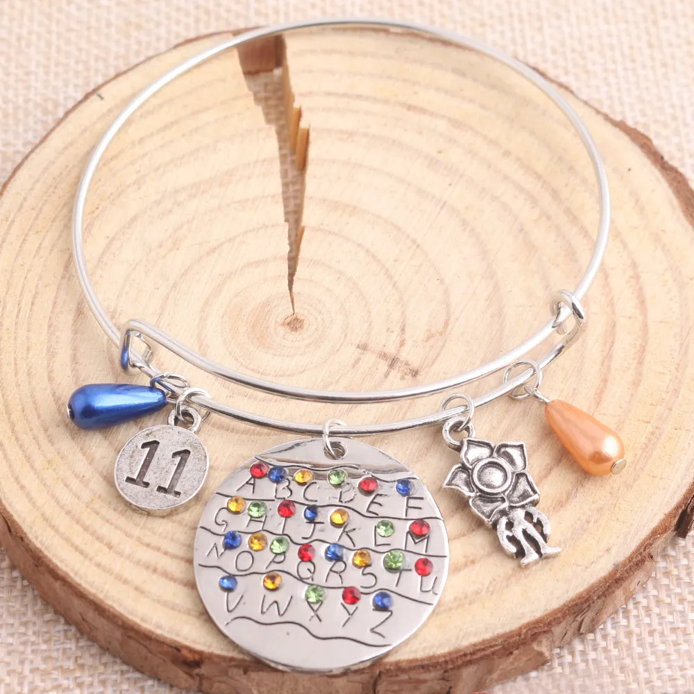 Stranger Things Charms Pulsera Once Letras Monstruo Handstamped Alphabet Light Wall Beads